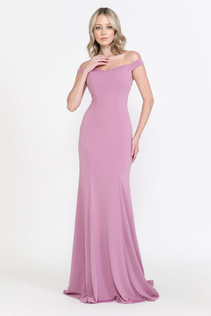 Fitted Off Shoulder Jersey Gown by Poly USA 8160