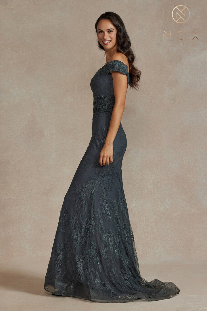 Fitted Off Shoulder Lace Gown by Nox Anabel JQ501