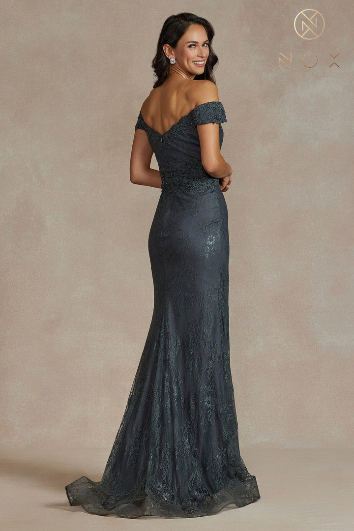 Fitted Off Shoulder Lace Gown by Nox Anabel JQ501