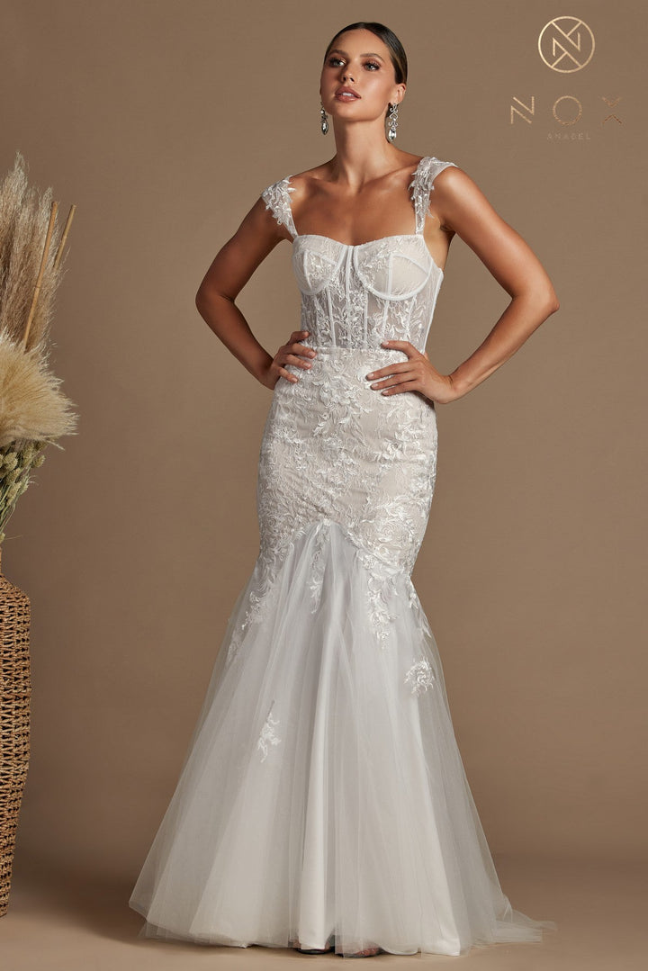 Fitted Off Shoulder Lace Gown by Nox Anabel JS924