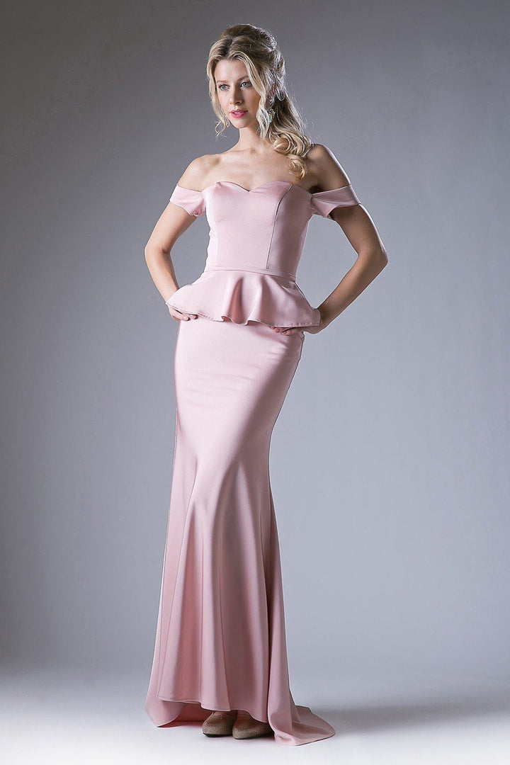 Fitted Off Shoulder Peplum Gown by Cinderella Divine CF134