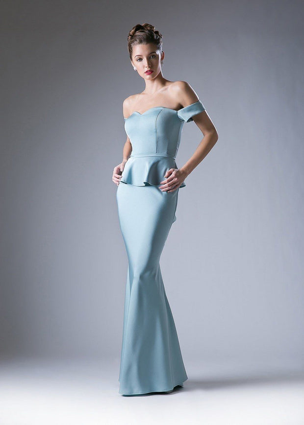 Fitted Off Shoulder Peplum Gown by Cinderella Divine CF134