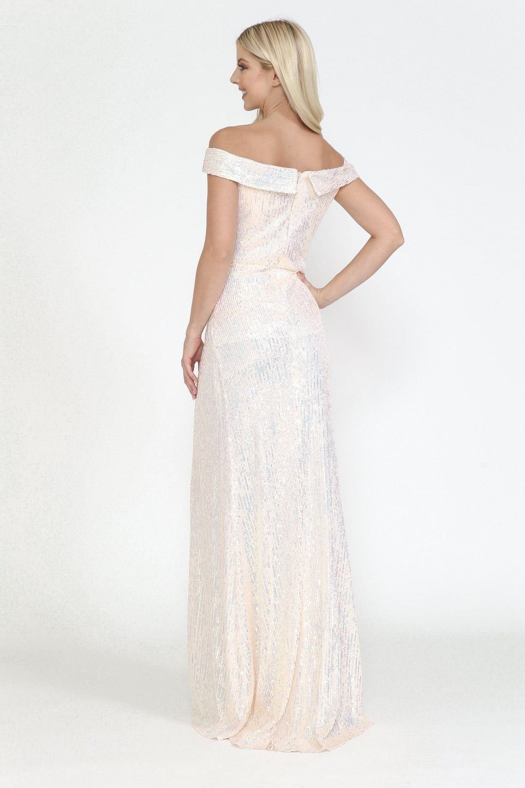 Fitted Off Shoulder Sequin Gown by Poly USA 8722