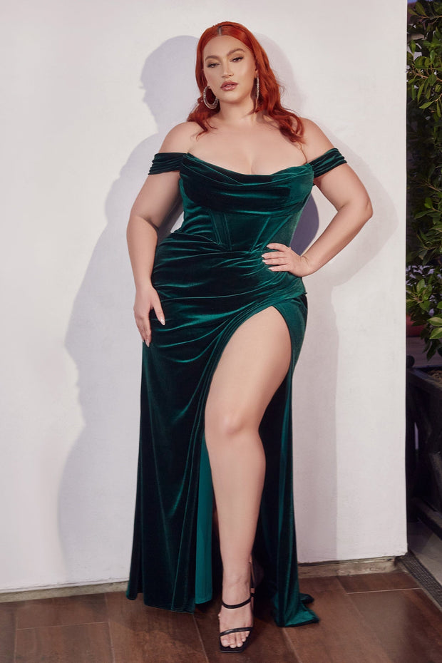 Fitted Off Shoulder Velvet Curve Gown by Ladivine CD236C