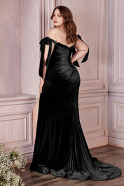 Fitted Off Shoulder Velvet Gown by Cinderella Divine CD956