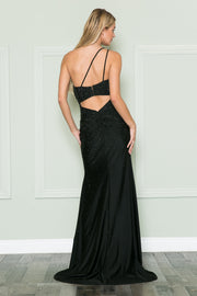 Fitted One Shoulder Rhinestone Gown by Poly USA 8914