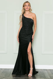 Fitted One Shoulder Rhinestone Gown by Poly USA 8914