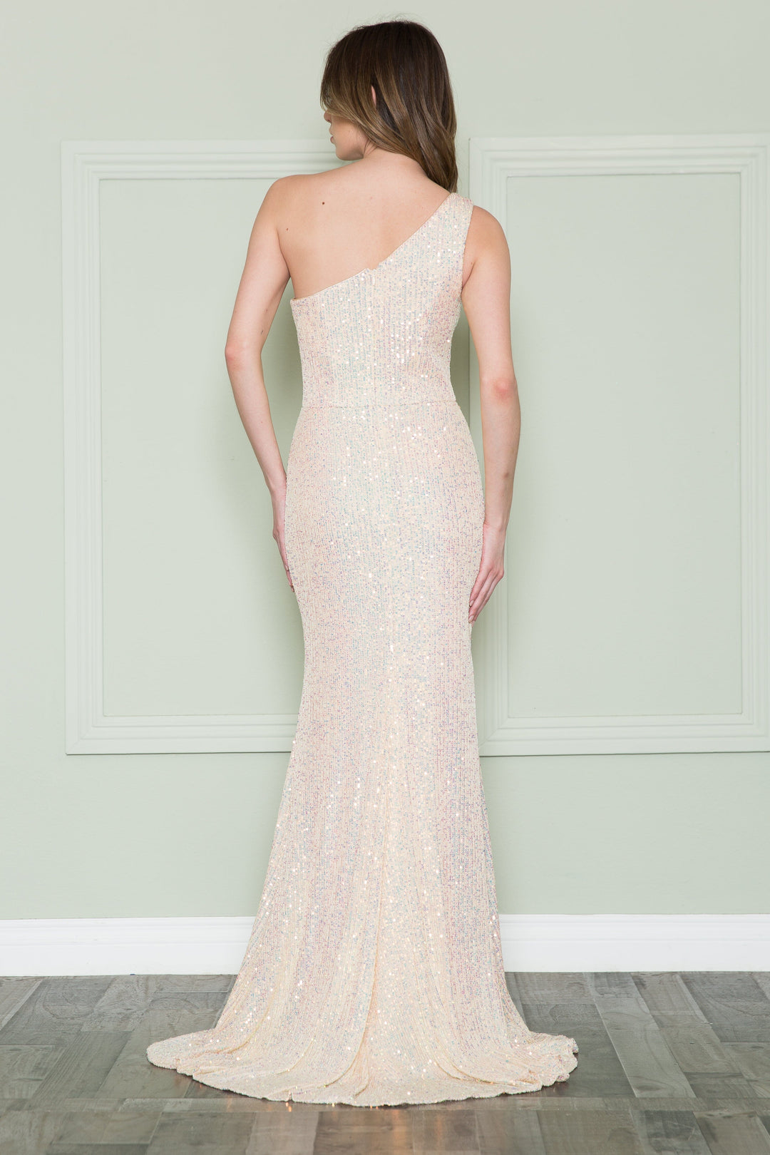 Fitted One Shoulder Sequin Gown by Poly USA 8898