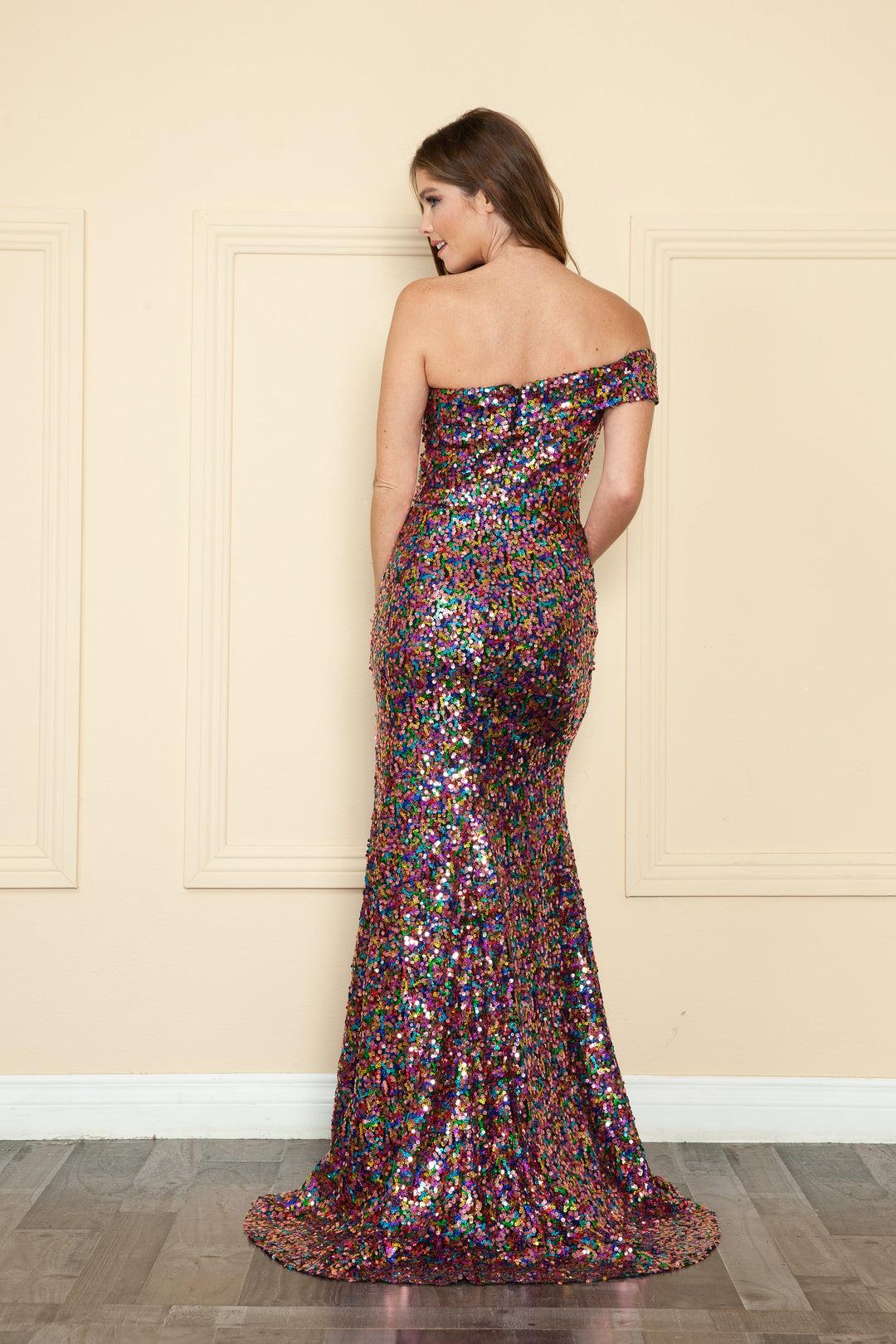 Fitted One Shoulder Sequin Gown by Poly USA 9180