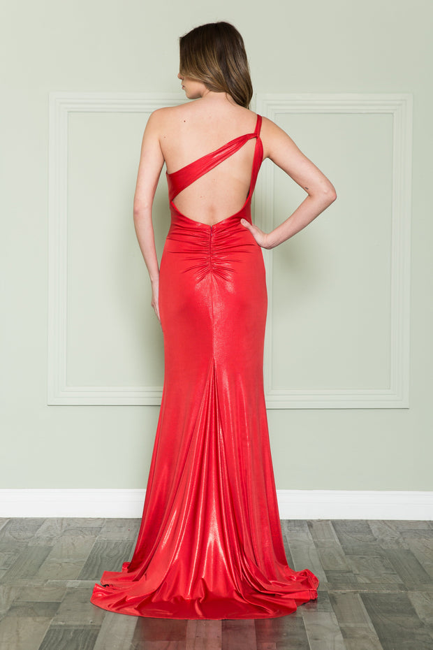 Fitted One Shoulder Shimmer Gown by Poly USA 8904