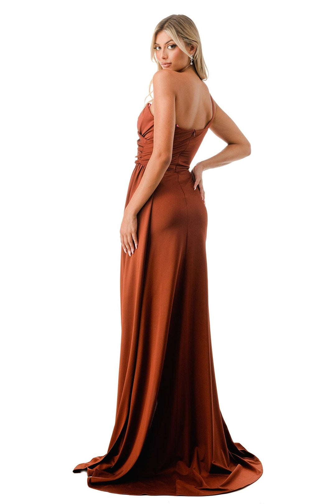 Fitted One Shoulder Slit Gown by Coya D567