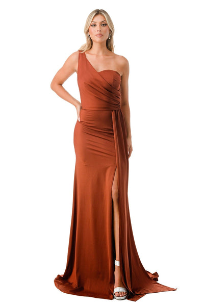 Fitted One Shoulder Slit Gown by Coya D567