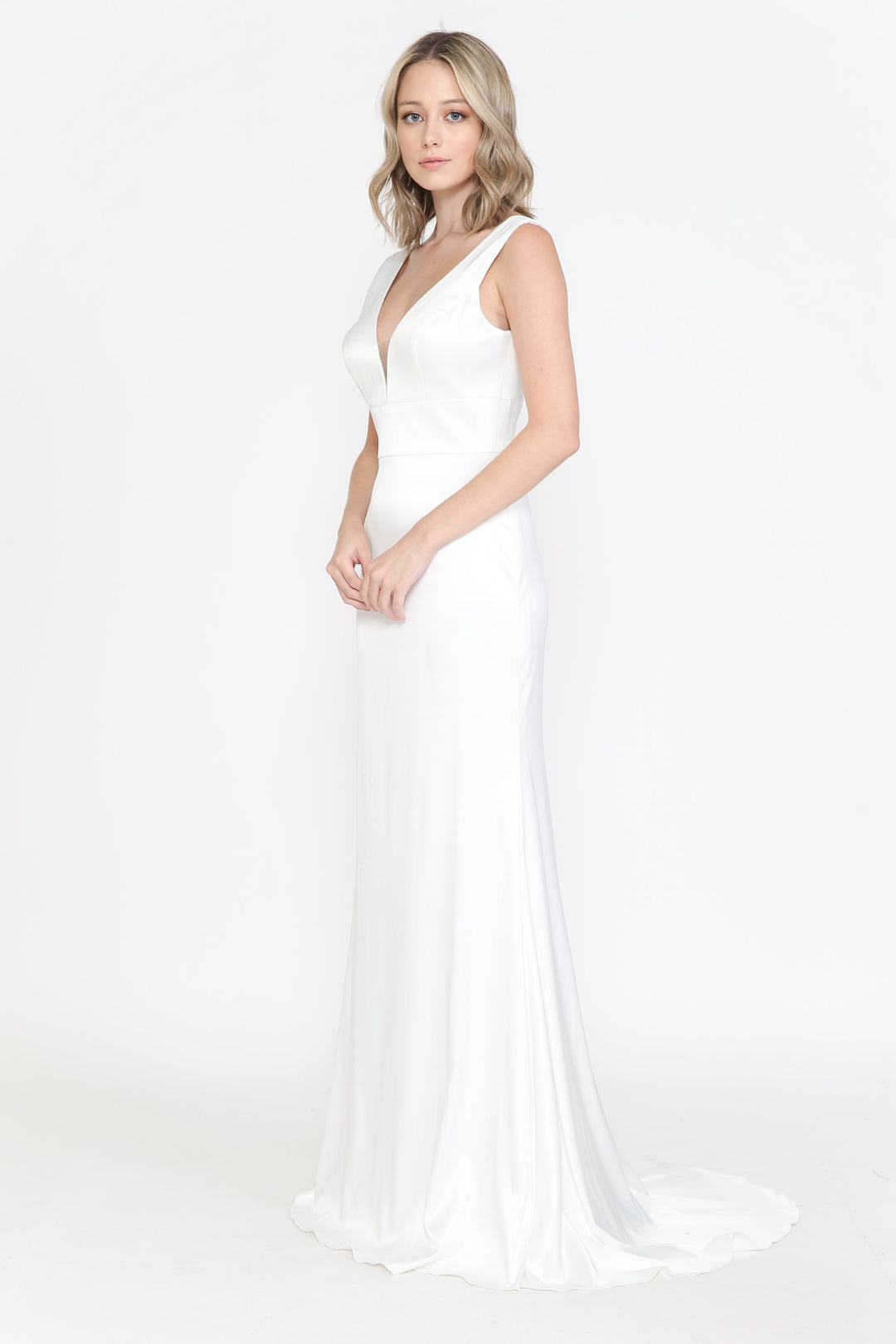 Fitted Satin V-Neck Wedding Dress by Poly USA 8502
