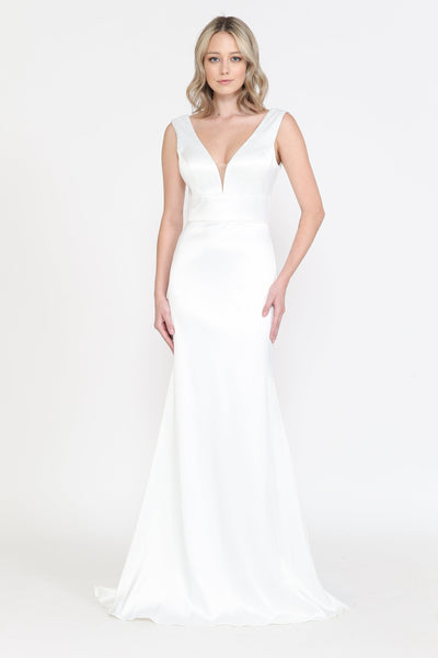 Fitted Satin V-Neck Wedding Dress by Poly USA 8502