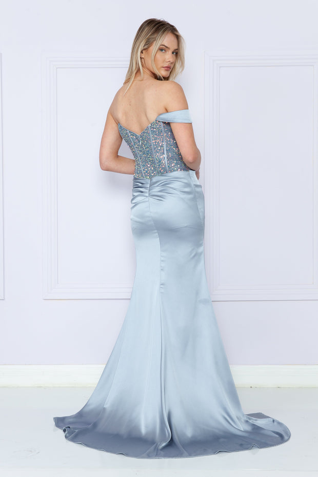 Fitted Sequin Bodice Corset Gown by Poly USA 9178
