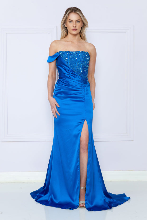 Fitted Sequin Bodice Corset Gown by Poly USA 9178