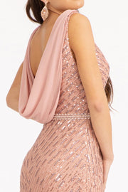 Fitted Sequin Cowl Back Gown by Elizabeth K GL3008