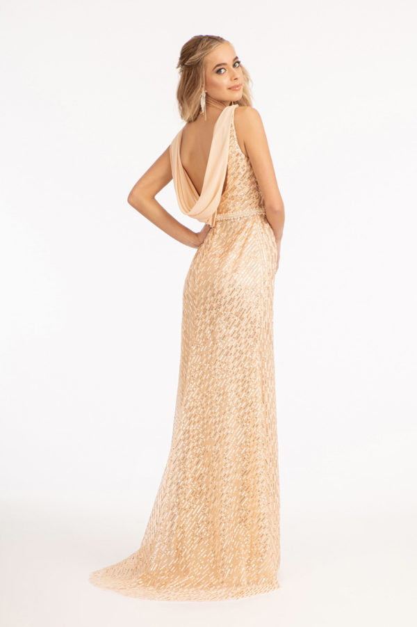 Fitted Sequin Cowl Back Gown by Elizabeth K GL3008