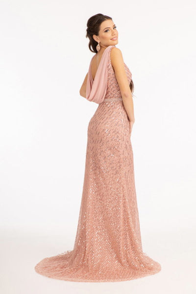 Fitted Sequin Cowl Back Gown by Elizabeth K GL3008