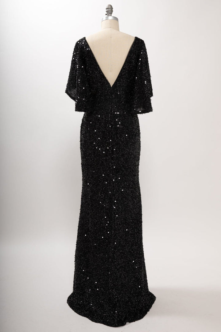 Fitted Sequin Flutter Sleeve Gown by Coya M2751T