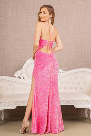 Fitted Sequin Lace-Up Back Gown by Elizabeth K GL3147