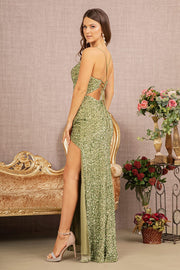 Fitted Sequin Lace-Up Back Gown by Elizabeth K GL3147