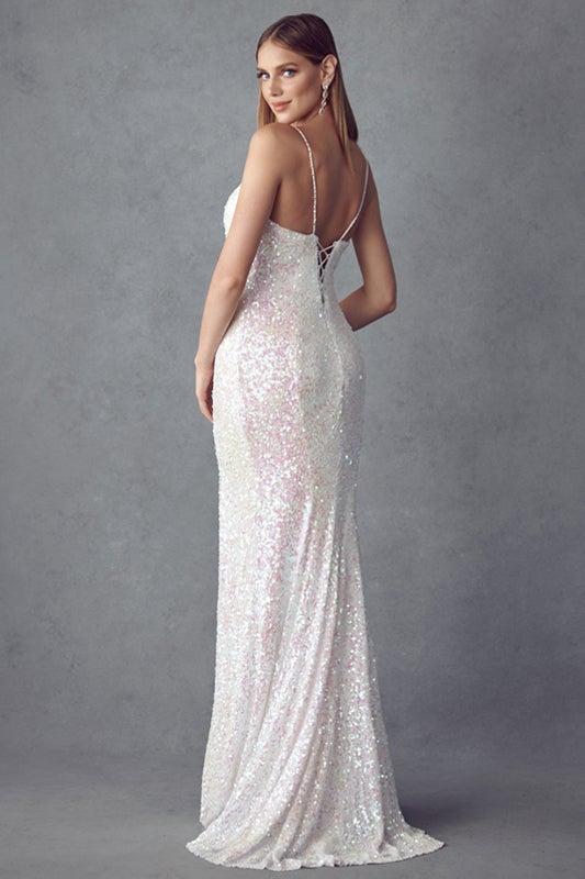 Fitted Sequin Lace-Up Back Gown by Juliet 254