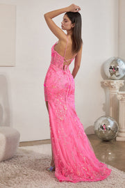 Fitted Sequin Print Slit Gown by Ladivine CM331