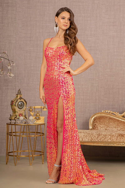 Fitted Sequin Sleeveless Slit Gown by Elizabeth K GL3127