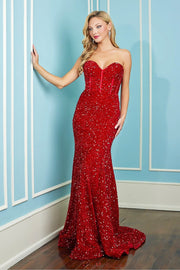 Fitted Sequin Strapless Corset Gown by Adora 3112