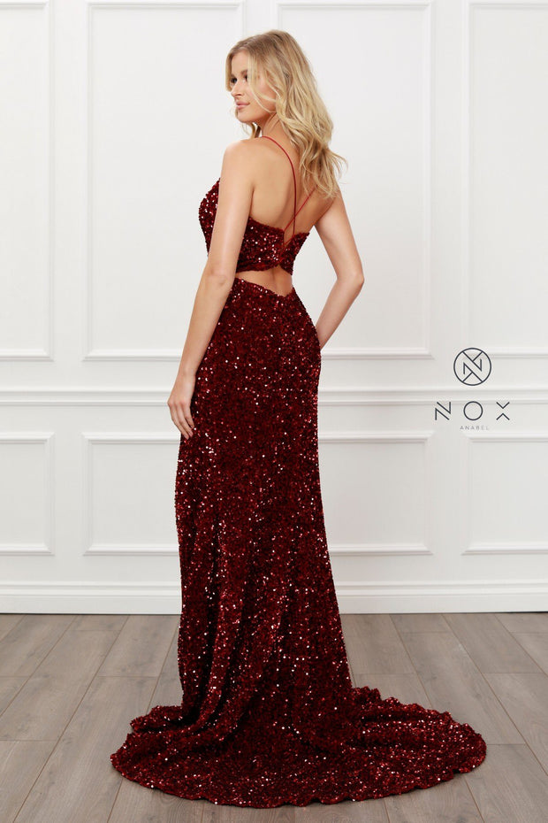 Fitted Sequin Velvet Gown by Nox Anabel R433