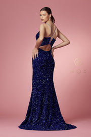 Fitted Sequin Velvet Gown by Nox Anabel R433