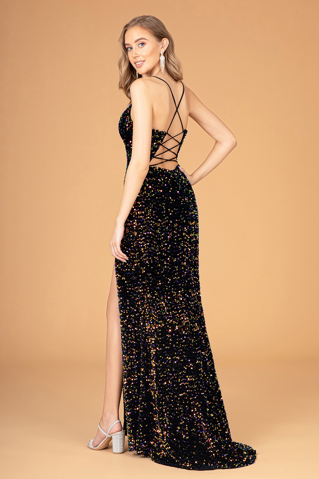 Sequin Velvet Gown by Elizabeth KGL3081 - BURGUNDY / XL Sequin Velvet Gown by Elizabeth KGL3081 - BURGUNDY / XL