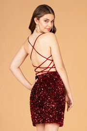 Fitted Short Lace-Up Sequin Dress by Elizabeth K GS3084