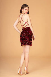 Fitted Short Lace-Up Sequin Dress by Elizabeth K GS3084