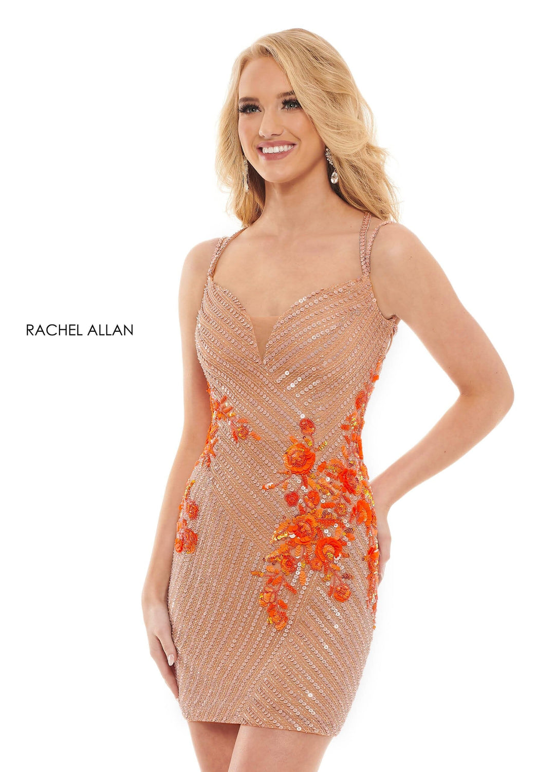 Fitted Short Sequin Applique Dress by Rachel Allan 40171