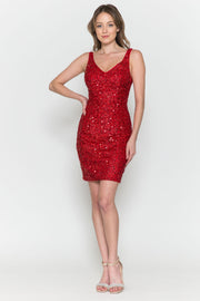 Fitted Short Sequin V-Neck Dress by Poly USA 8806