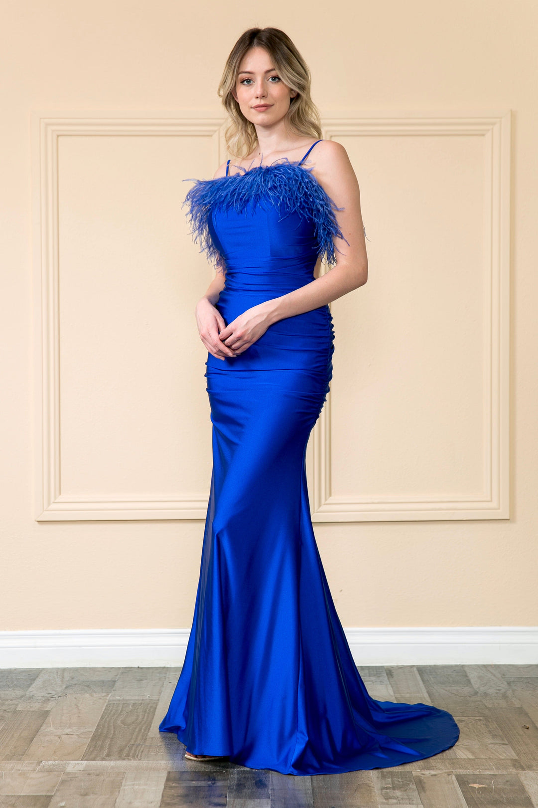 Fitted Sleeveless Feather Gown by Poly USA 9070