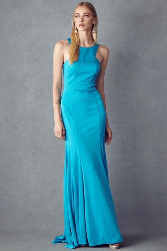 Fitted Sleeveless Gown with Ruffled Back by Juliet 645