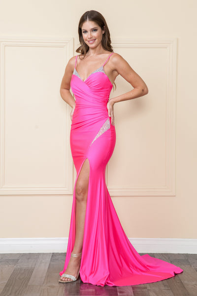 Fitted Sleeveless Rhinestone Gown by Poly USA 9042