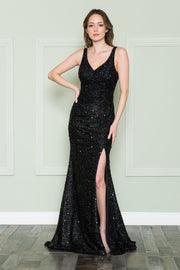 Fitted Sleeveless Sequin Gown by Poly USA 8872