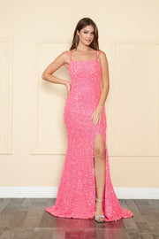 Fitted Sleeveless Sequin Gown by Poly USA 9158