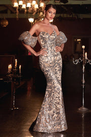 Fitted Strapless Glitter Gown by Cinderella Divine J820