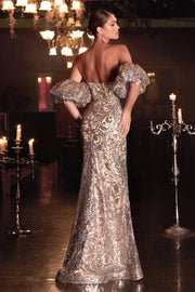 Fitted Strapless Glitter Gown by Cinderella Divine J820