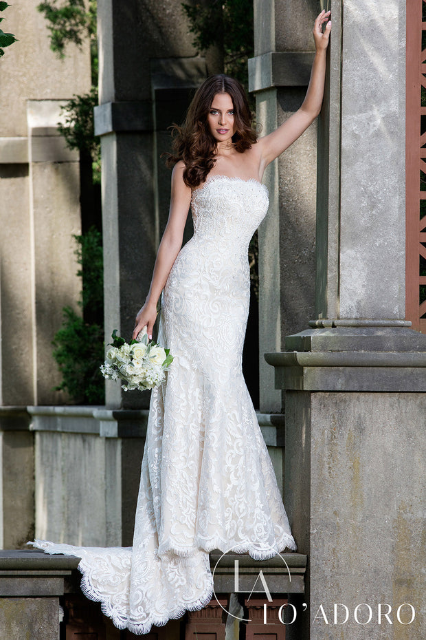Fitted Strapless Lace Applique Bridal Gown by Mary's Bridal M625
