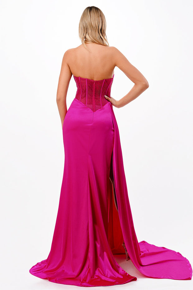 Fitted Strapless Satin Gown by Cinderella Divine CDS411