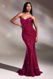Fitted Strapless Sequin Gown by Cinderella Divine CH151