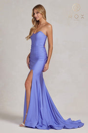Fitted Strapless Slit Gown by Nox Anabel T1139