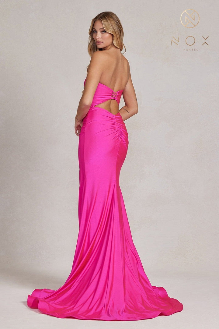 Fitted Strapless Slit Gown by Nox Anabel T1139