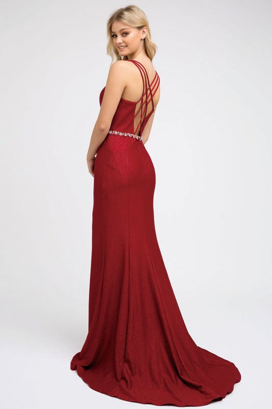 Fitted Strappy Back Glitter Gown by Juliet 237